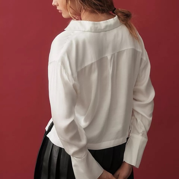 NWT Anthropologie Maeve Silky Collared White Long Sleeve Blouse XL - Picture 8 of 8